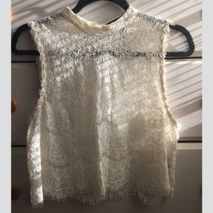 White Lace Forever 21 Mock Neck Crop Tank Top
